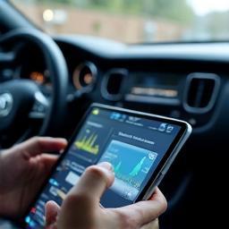 Automotive reviewer analysing vehicle performance data